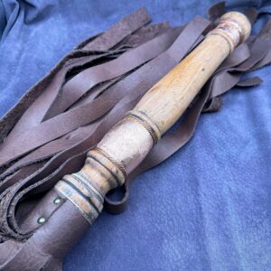 RRP 100- The Twofer - vintage look leather flogger with reclaimed wooden reclaimed spindle spanking handle.