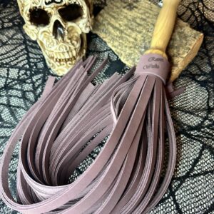 Dusky mauve heavy leather flogger with hand turned handle