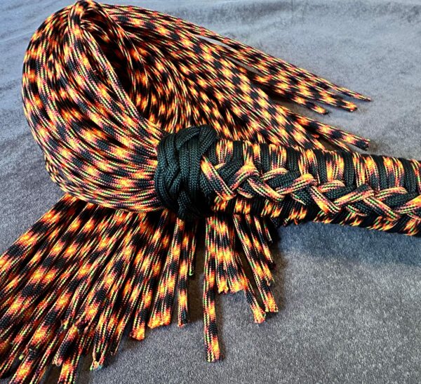 UV Lave Flow- UV Orange and Black Paracord Flogger - Image 3