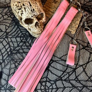 Pink Italian Leather Florentine Floggers with Chainmail finger loops