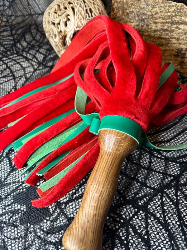 Santas Little Helper sheepskin and leather flogger with character reclaimed handle - Image 3