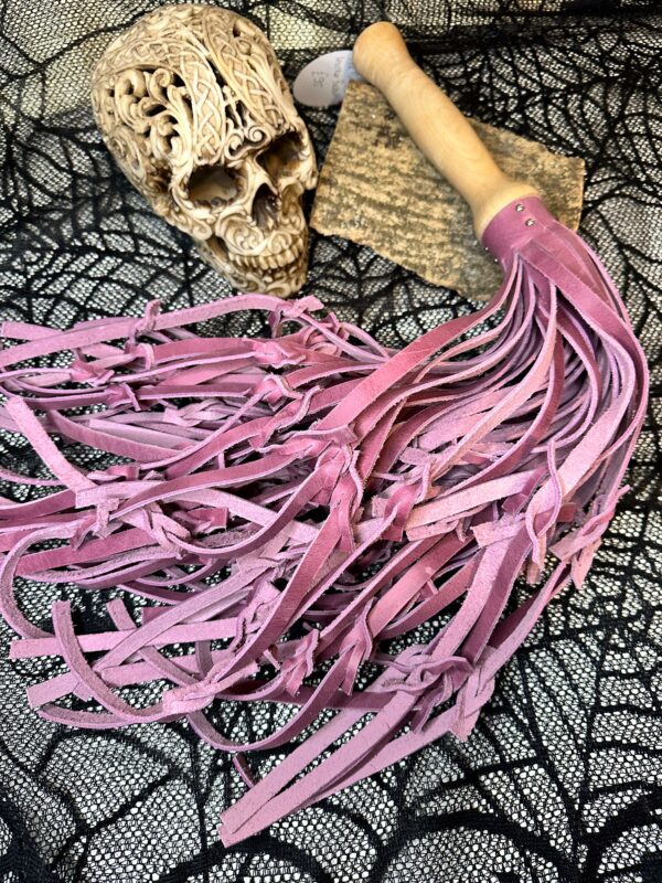 Pink B*astard leather flogger with hand turned handle