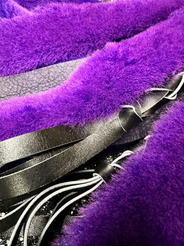 The Purple Biter sheepskin and braided leather flogger with character reclaimed handle - Image 4