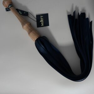 Oak handled flogger with navy blue metallic leather