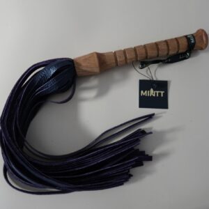 Oak handled flogger with a dark purple grain print leather