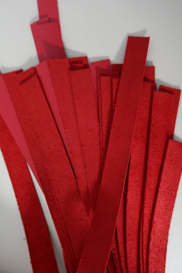 Red Glandis handle which has been dyed red with a stainless steel capped end and red suede side out 20mm falls - Image 2