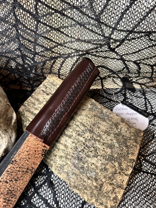 Thick 6 layer Buffalo slapper in distressed deep aubergine with copper gilding - Image 2