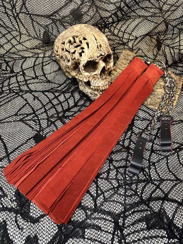 Thick red suede POI Florentine Floggers with Chainmail finger loops (Copy)