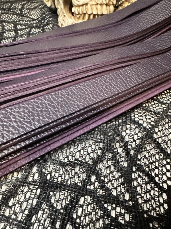 Thick rdeep aubergine purple leather POI Florentine Floggers with Chainmail finger loops (Copy) (Copy) - Image 5