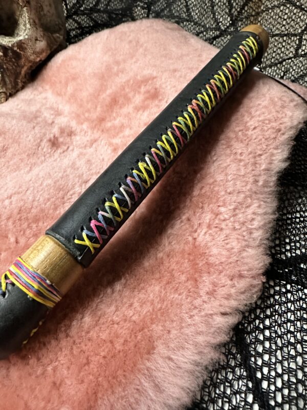 Black leather with rainbow stitching and steel chainmail Lash (Copy) - Image 5