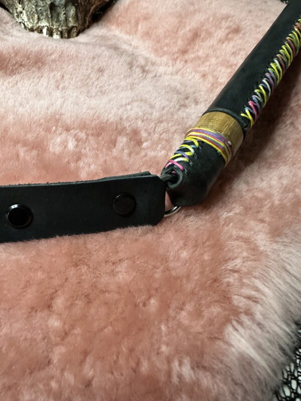 Black leather with rainbow stitching and steel chainmail Lash (Copy) - Image 4