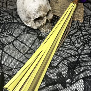 Sadistic Sunshine narrow stingy leather flogger with hand turned handle