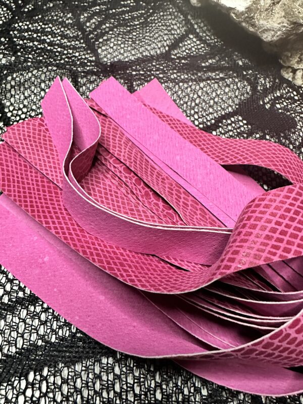 Super cute bright pink Snakeskin print Pigskin flogger with hand-turned hardwood handle - Image 4