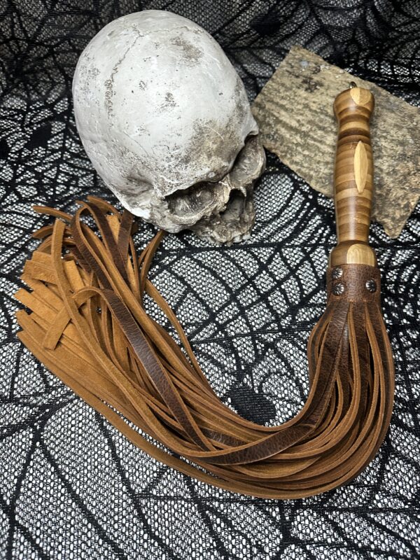 African Kudu flogger with hand-turned patterned hardwood handle