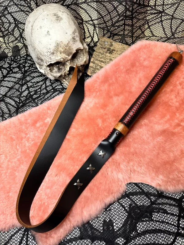 The Tripe X Reclaimed mahogany with leather wrapped handle and leather traditional style Quirt