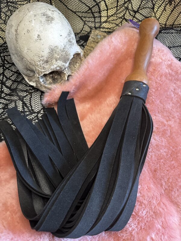 Heavy waxed black suede flogger with hand turned handle