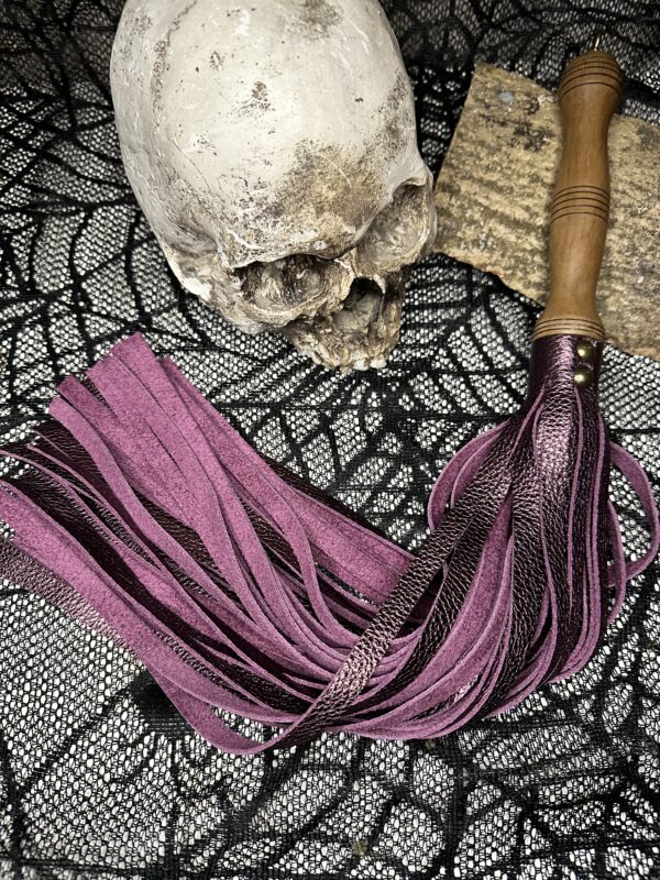 The Baby Amethyst Love metallic purple leather flogger with hand turned handle (Copy)