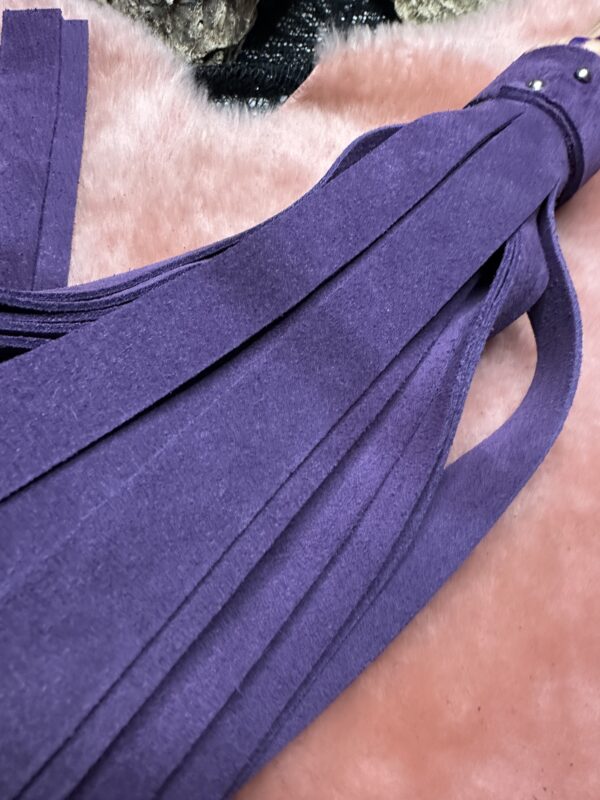 Proud Purple suede flogger with purple accent hand-turned handle. - Image 3