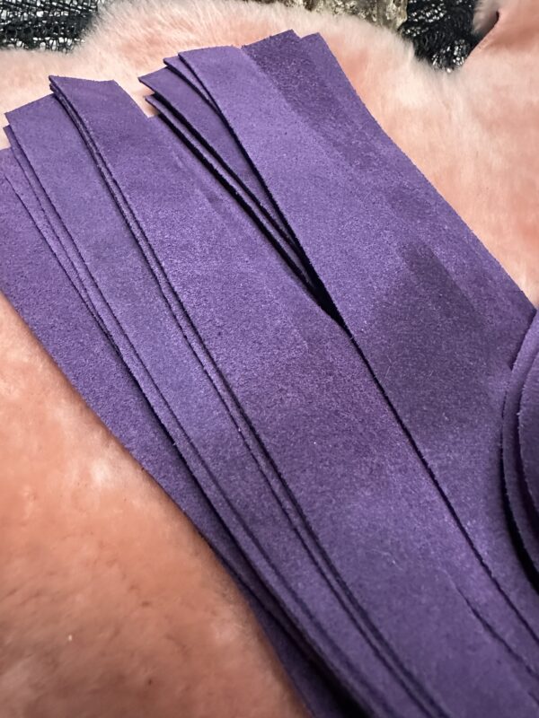 Proud Purple suede flogger with purple accent hand-turned handle. - Image 4