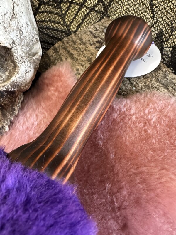 Purple double sided sheepskin flogger with hand turned handle - Image 3