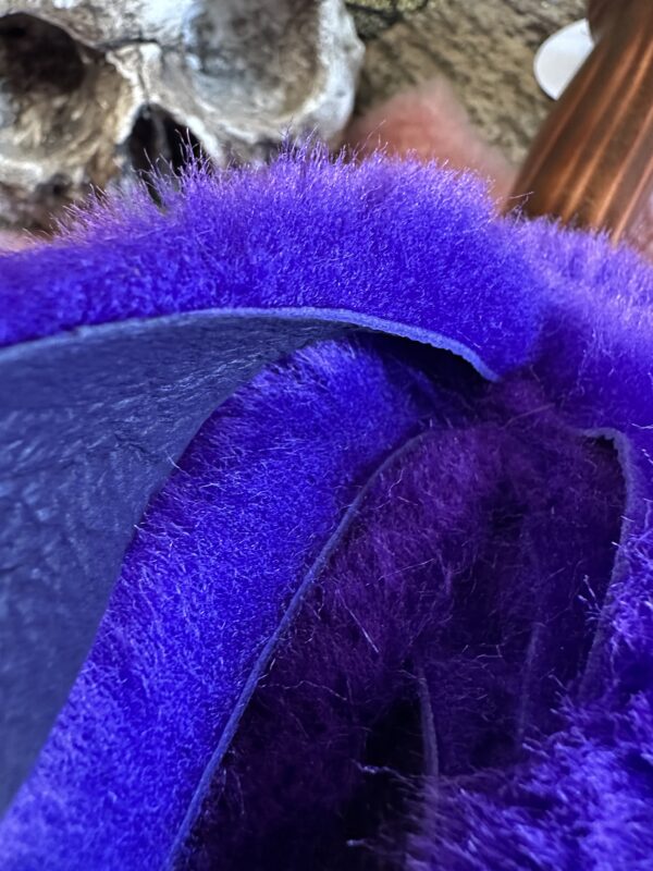 Purple double sided sheepskin flogger with hand turned handle - Image 4