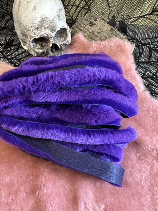 Purple double sided sheepskin flogger with hand turned handle - Image 2