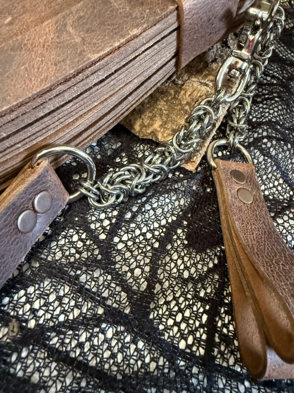 Heavy African Kudu leather POI Florentine Floggers with Chainmail finger loops - Image 4