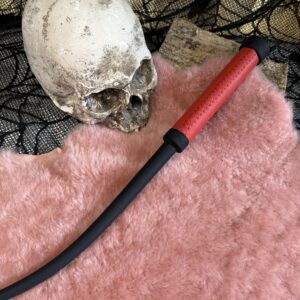Rubber Whip with red leather wrapped handle and red stitching