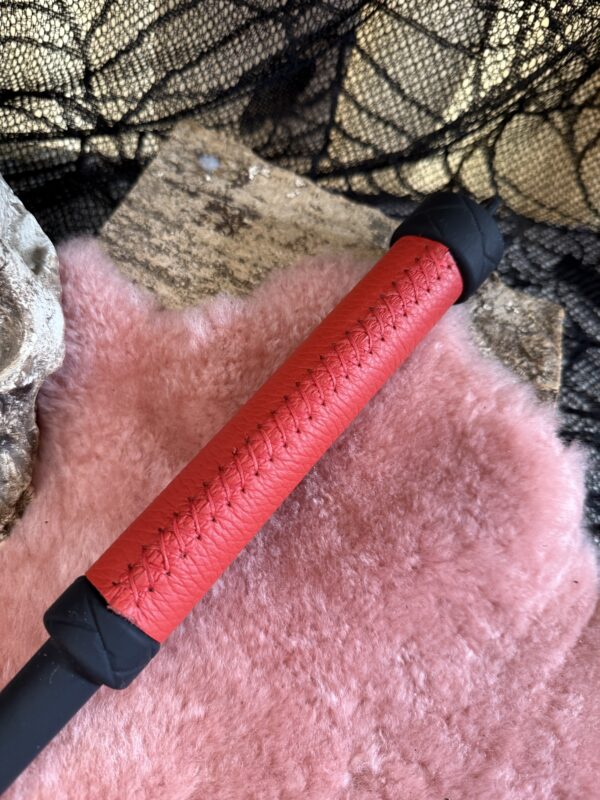 Rubber Whip with red leather wrapped handle and red stitching - Image 6