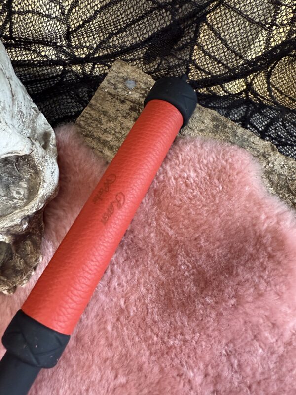 Rubber Whip with red leather wrapped handle and red stitching - Image 3