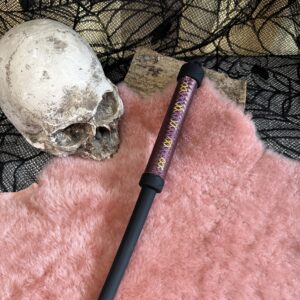 Rubber Whip with Amethyst Love leather wrapped handle and rainbow stitching