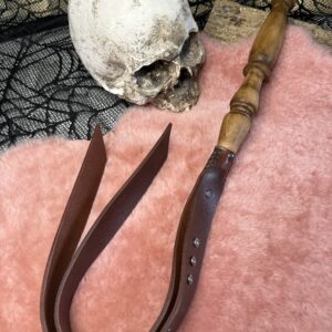 Buffalo Leather traditional style Quirt with reclaimed Oak spindle handle