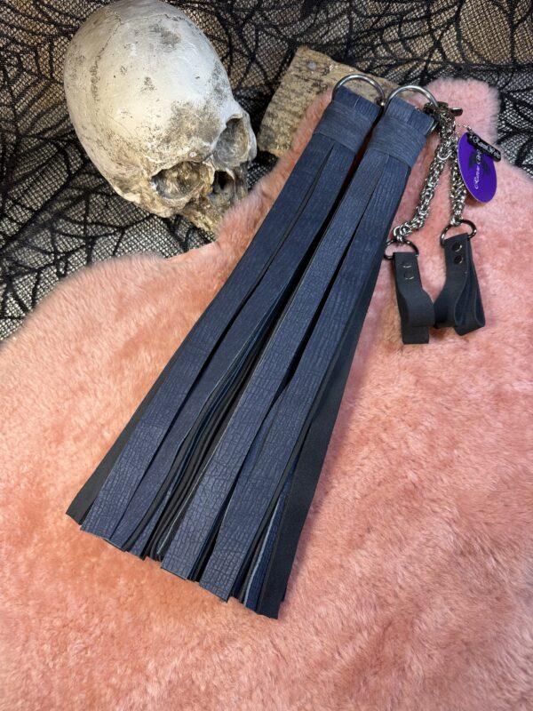 Textured soft leather and suede POI Florentine Floggers with Chainmail finger loops