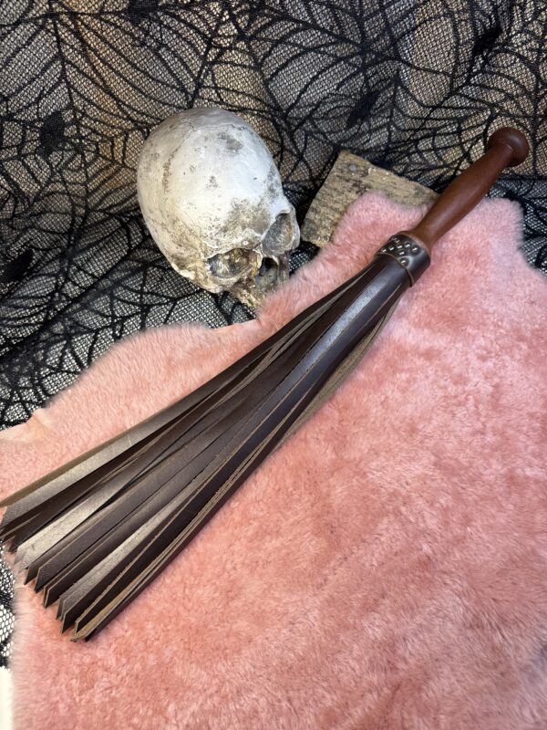 Chocolate Elegance leather flogger with hand-turned handle
