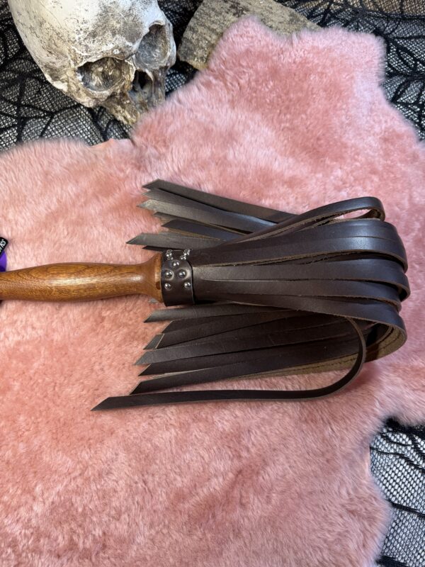 Chocolate Elegance leather flogger with hand-turned handle - Image 2