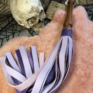 Lilac and Purple leather flogger with hand-turned handle