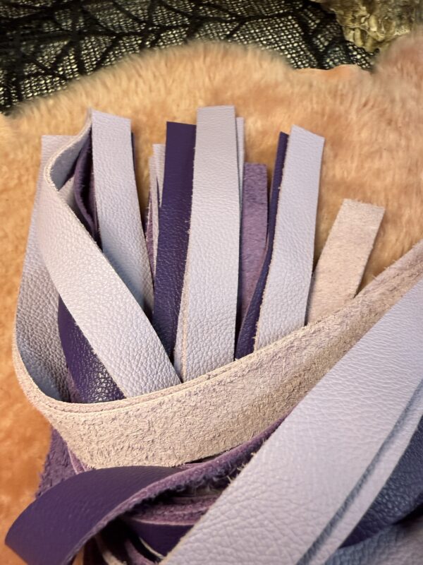 Lilac and Purple leather flogger with hand-turned handle - Image 5
