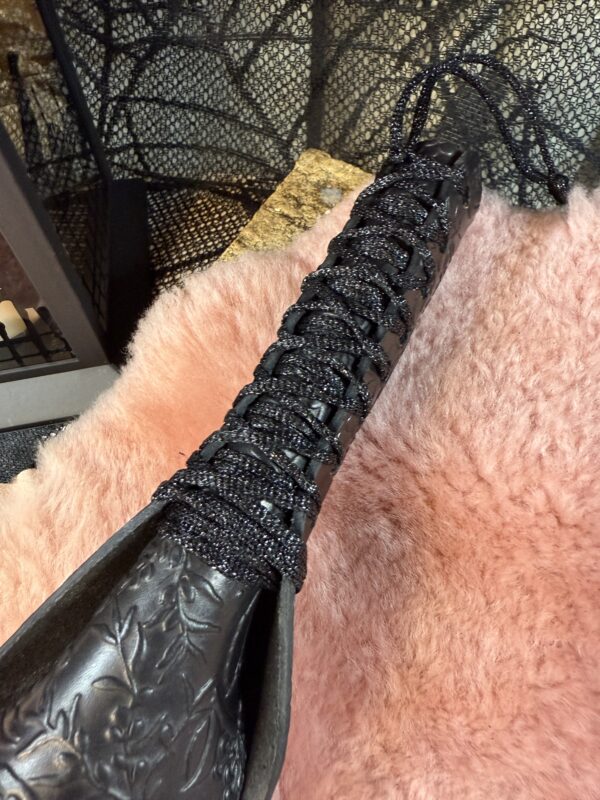 Black embossed Braided Bum Beater Leather Paddle - Image 5
