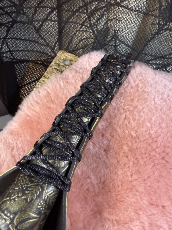 Black and Gold embossed leather belt-style paddle - Image 5