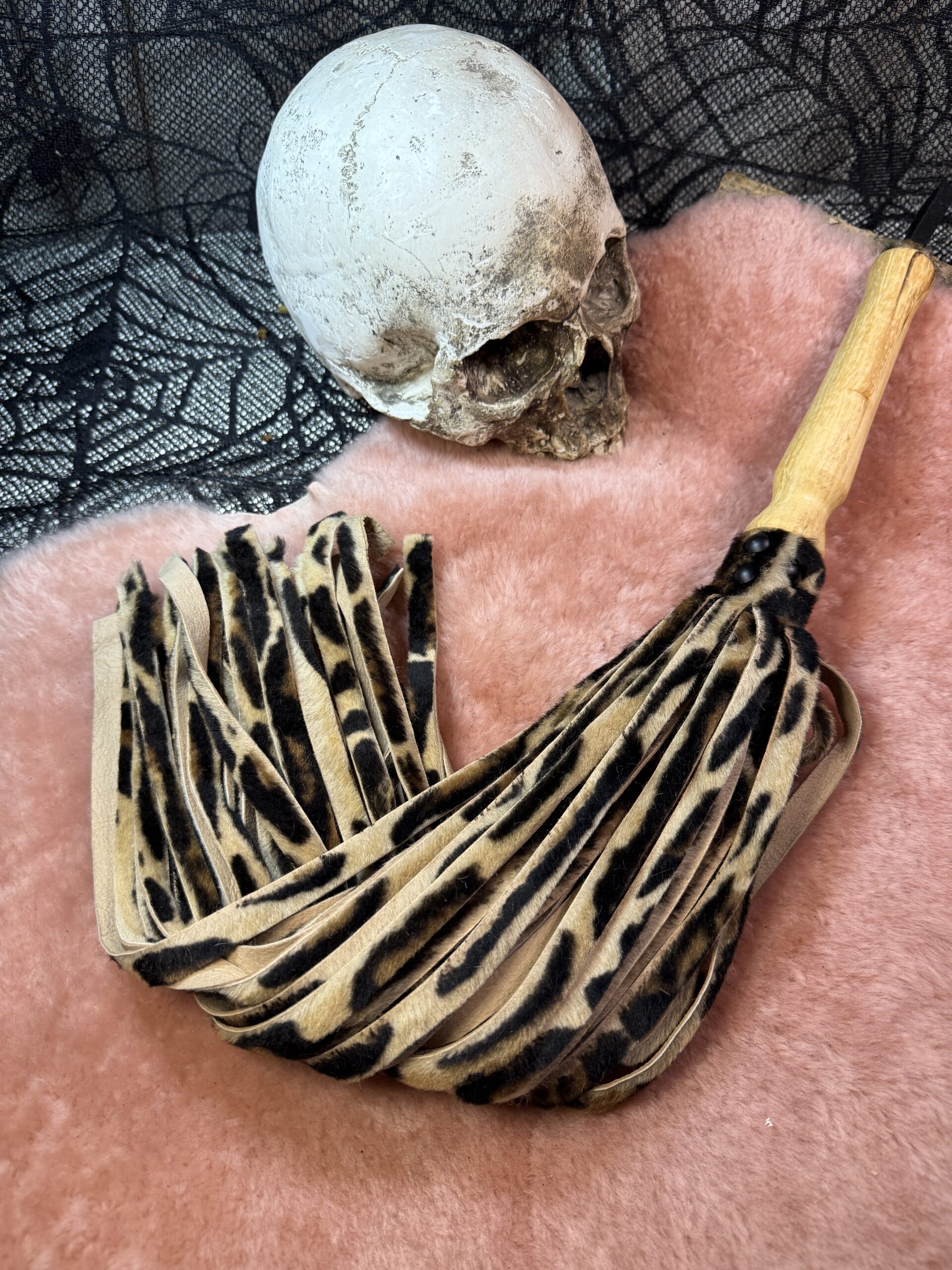 Luscious Leopard flogger with character reclaimed handle