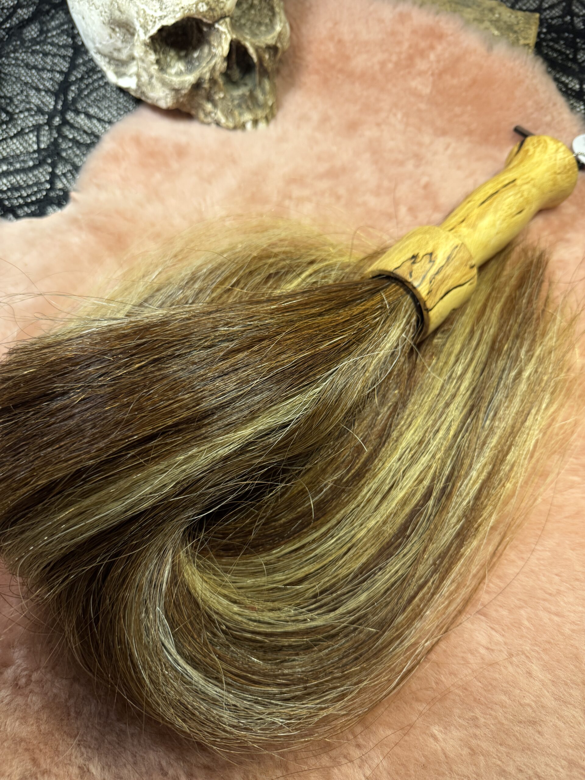 Ethically sourced Horsehair flogger with hand turned spalted handle - Image 2