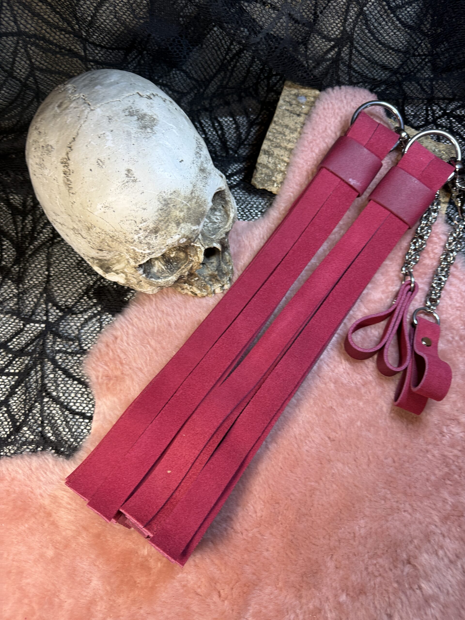 Crimson Tempest POI Florentine Floggers with finger loops